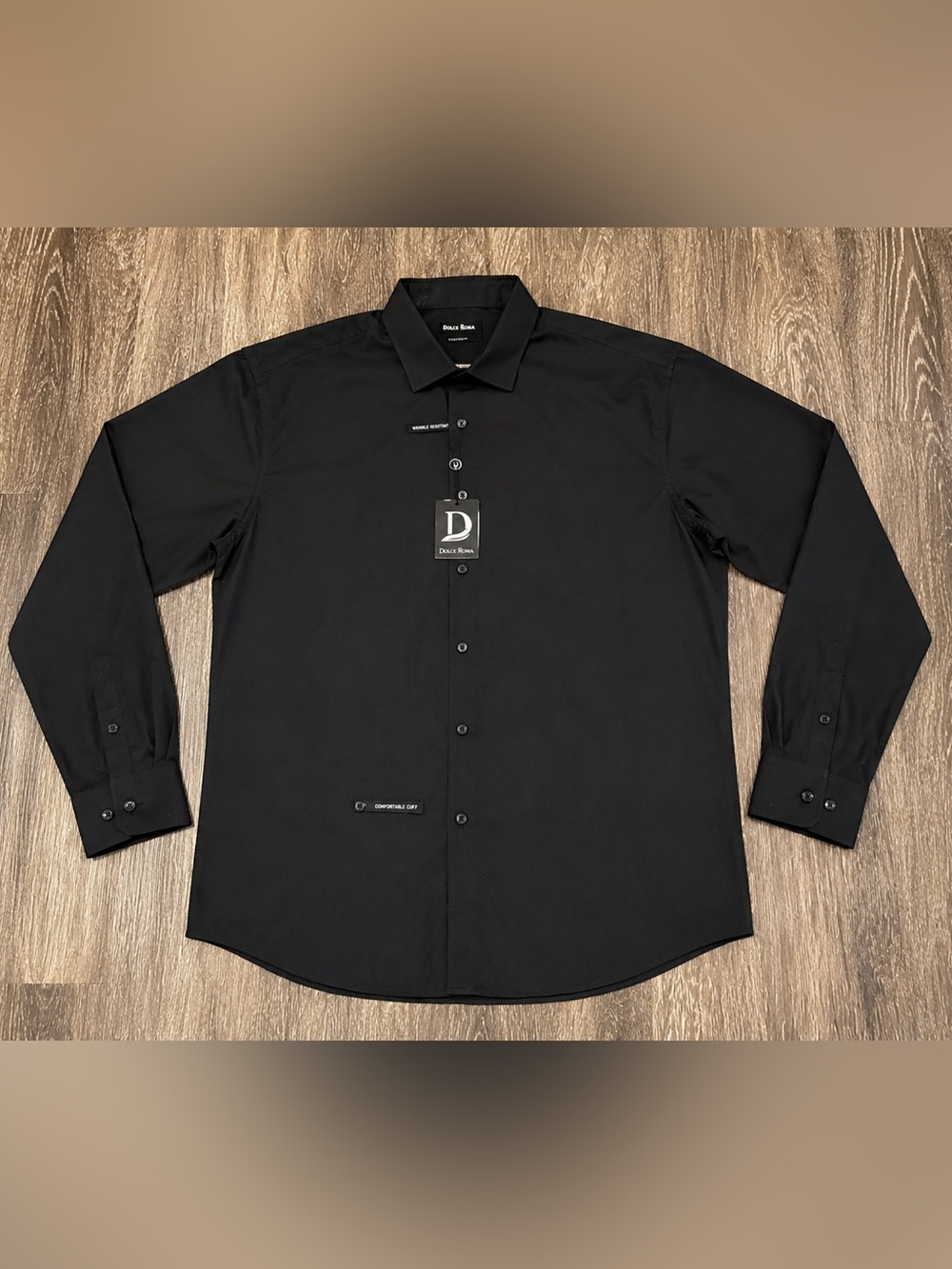 DOLCE ROMA MEN’S BLACK BUTTON DOWN DRESS SHIRT | LARGE 18-18.5 34/35 | NWT - Picture 5 of 8